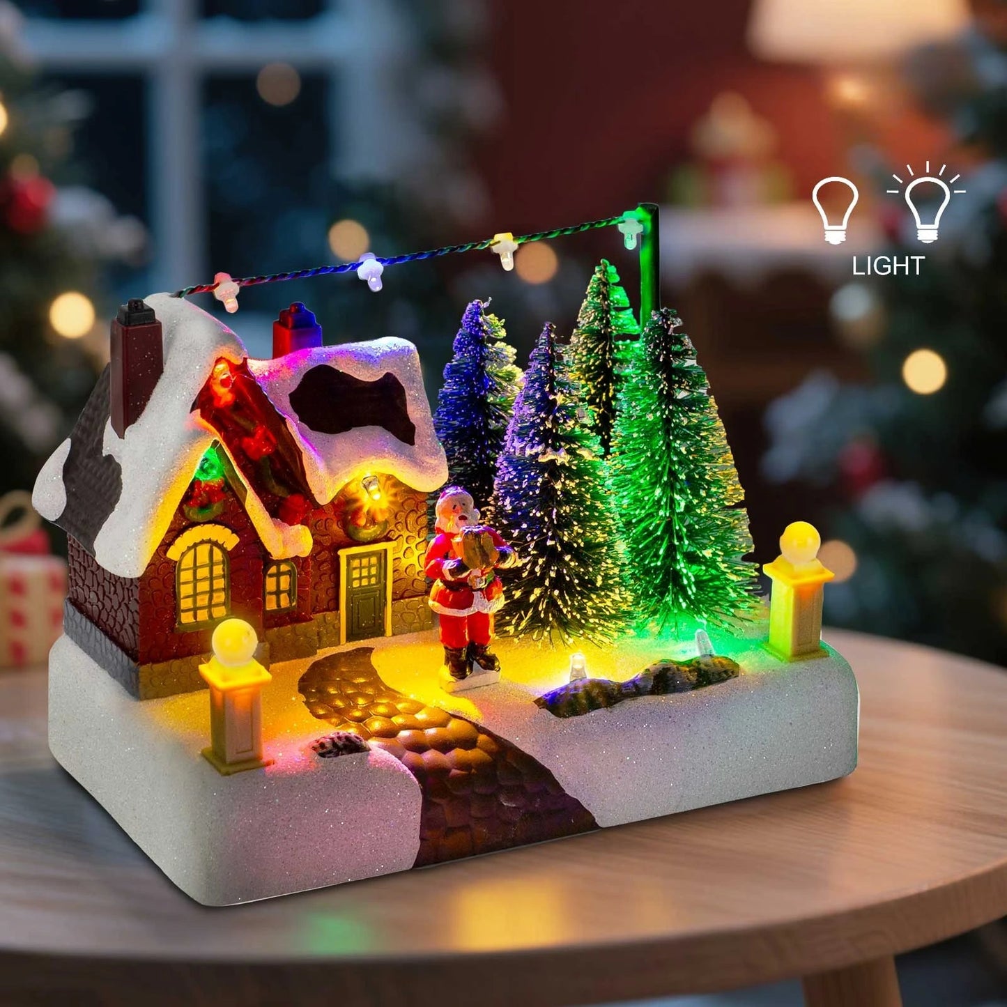 LED Christmas Village with Santa, Snowy Landscape & Christmas Trees - Festive Winter Decor for Fireplace, Table & Windowsill