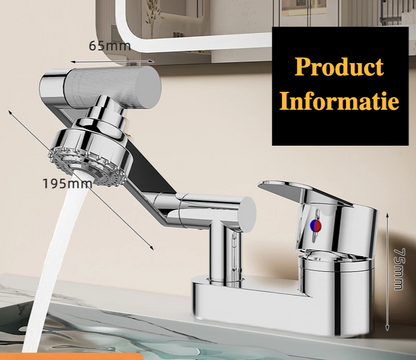Two-Hole Basin Mixer Faucet with 360° Swivel for Hot and Cold Water