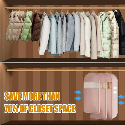 Space-Saving Hanging Storage Bag for Clothes | Compression Zip Design | Dust Protection, Clear | Sizes M–XL