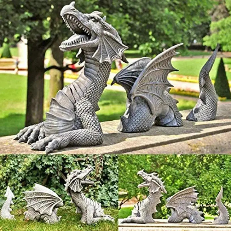 Resin Dragon Garden Statue | Gothic Fantasy Sculpture | Outdoor Decor