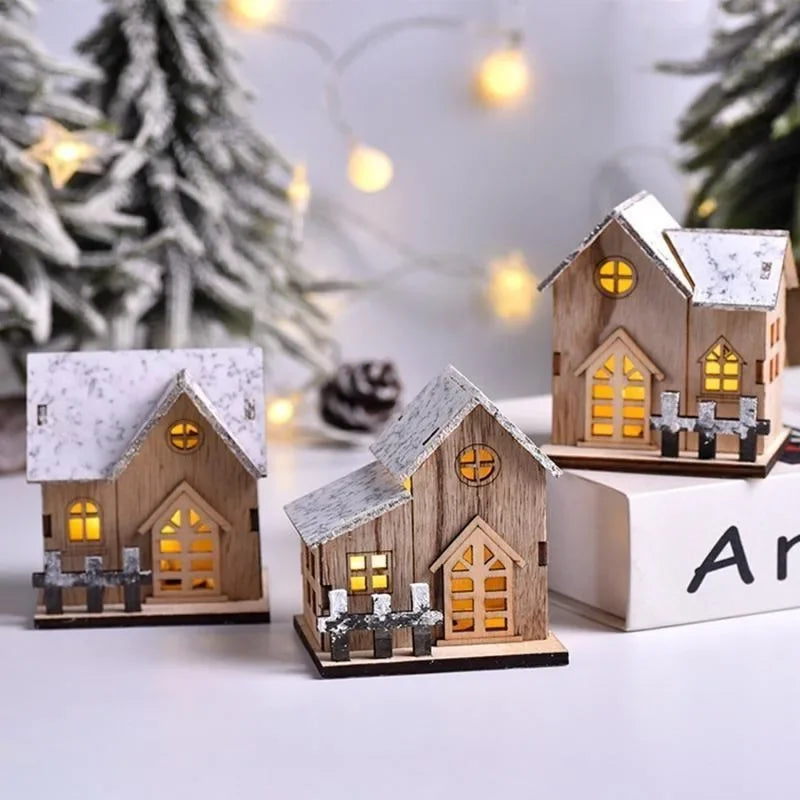 Handcrafted Wooden Christmas House with LED Light – Warm White Glow