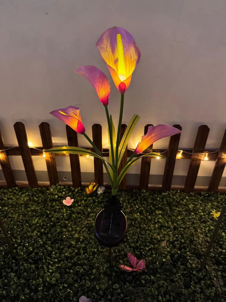 Solar LED Garden Light in Calla Lily Design | Waterproof Outdoor Fixture with Stake for Lawn & Patio