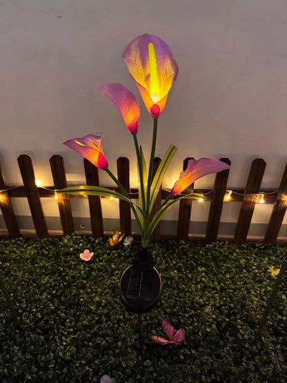 Solar LED Garden Light in Calla Lily Design | Waterproof Outdoor Fixture with Stake for Lawn & Patio