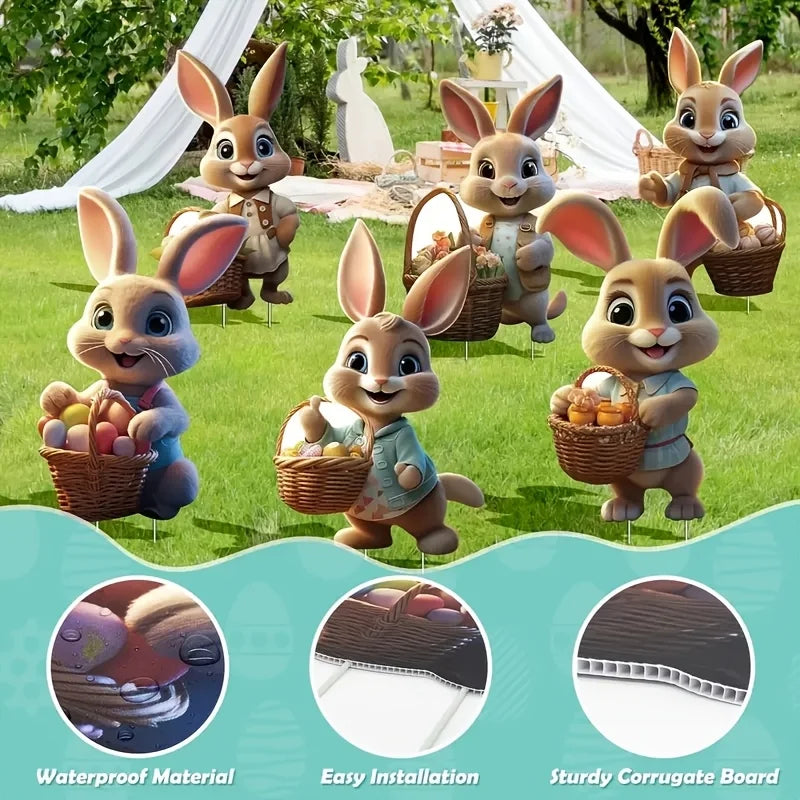 Garden Stake Easter Bunnies | Cute Rabbit Figurine | Classic Spring Decor | Set of 6