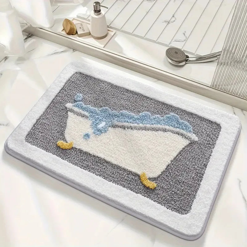 Soft, Water-Absorbent Rectangular Bath Mat with Non-Slip TPR Backing – 2.5 cm Thick, Machine Washable