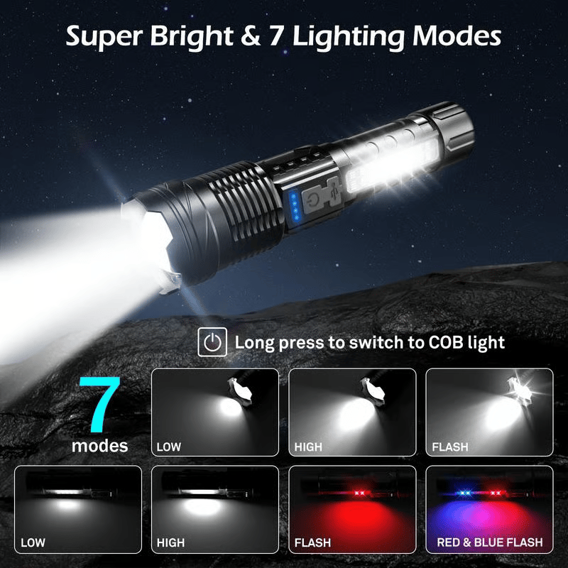 High-Performance LED Flashlight with COB Work Light