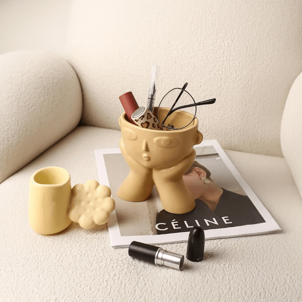 Contemporary Ceramic Vase Featuring Abstract Human Face Design