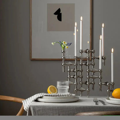 Abstract Metal Candle Holder – Unique Molecular Design Accent