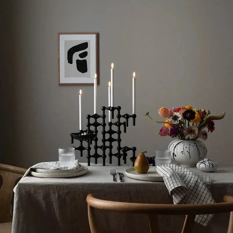 Abstract Metal Candle Holder – Unique Molecular Design Accent