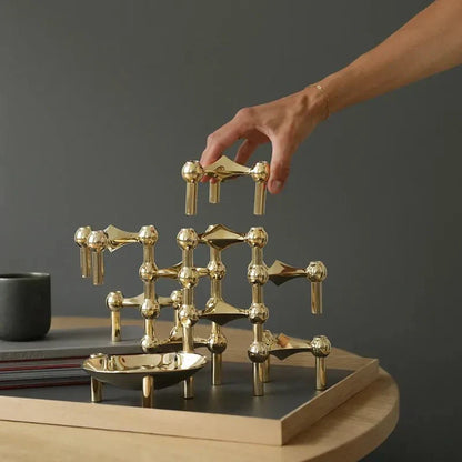 Abstract Metal Candle Holder – Unique Molecular Design Accent