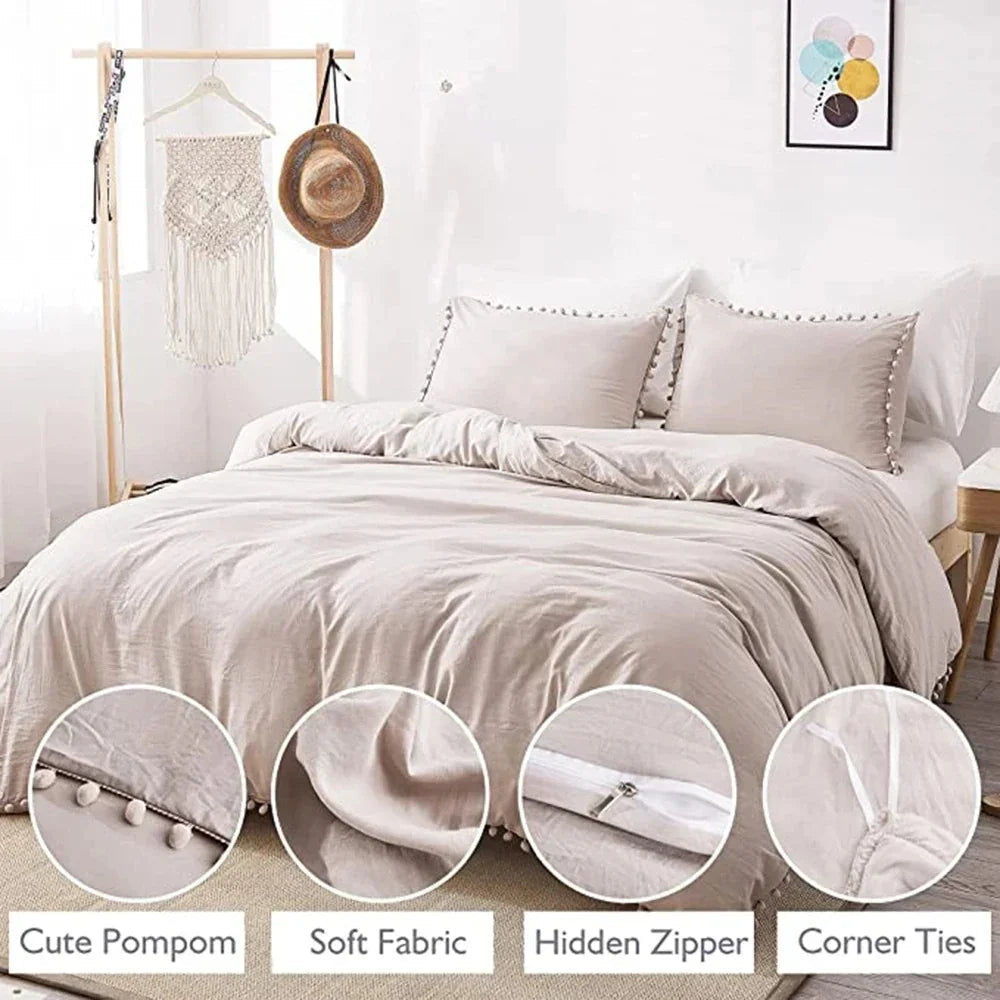 Nordic Quilt Cover Set with Pompom Trim