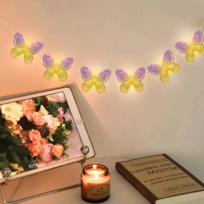 Butterfly String Lights | 10 or 20 LEDs | Pink and Yellow | Romantic Home & Garden Decor