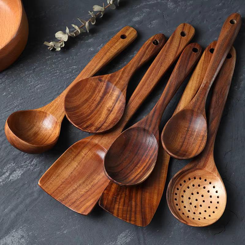 Eco-Friendly Teak Wooden Kitchen Utensil Collection | 7 Pieces