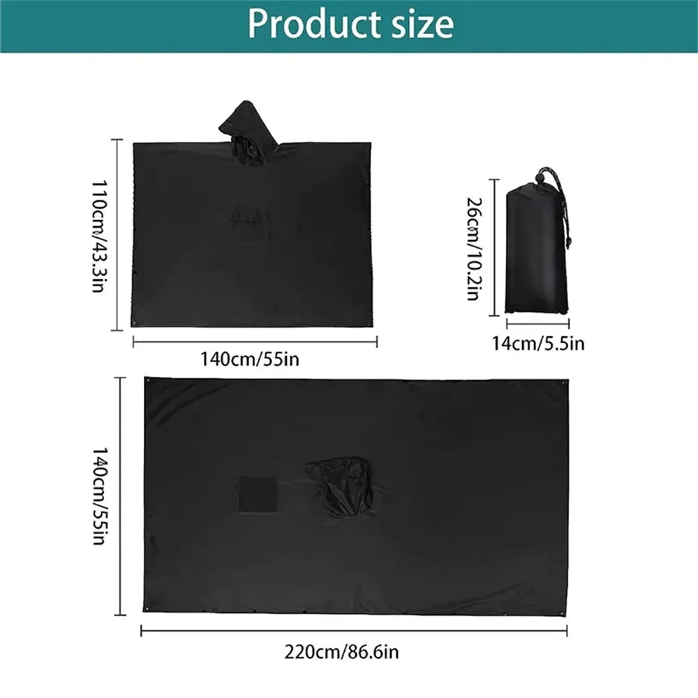 3-in-1 Waterproof Outdoor Poncho with Hood | Tarp & Bivvy 220x140 cm
