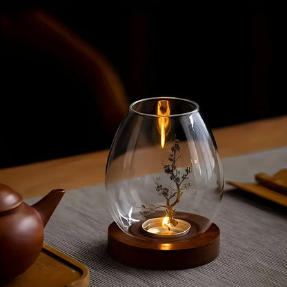 Elegant 2-Piece Glass Candle Holders with Wooden Base