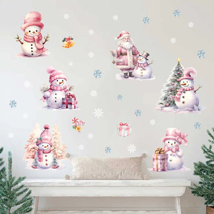 Removable PVC Wall Stickers for Kids' Room – Pink Snowman Design