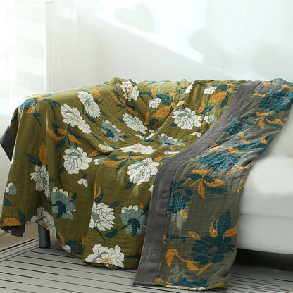 Printed Cotton Blanket with Olive Blossom Design