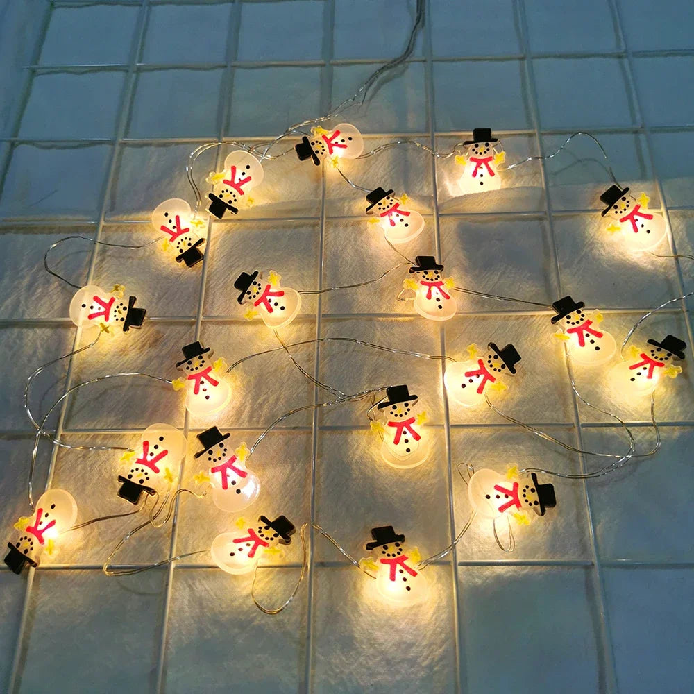 LED String Lights for Christmas Decoration with Santa & Snowman - Warm White Light for Tree, Window & Home
