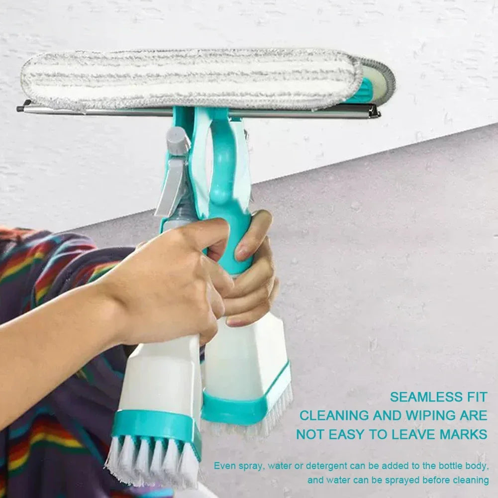 4-in-1 Window Cleaning Kit | Dual-Sided Squeegee with Sponge and Brush