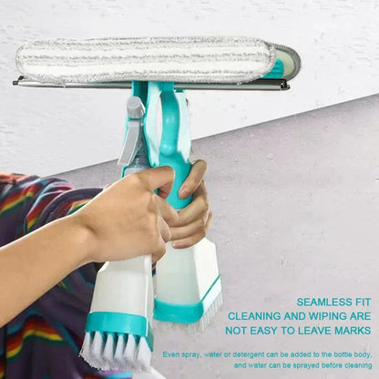 4-in-1 Window Cleaning Kit | Dual-Sided Squeegee with Sponge and Brush