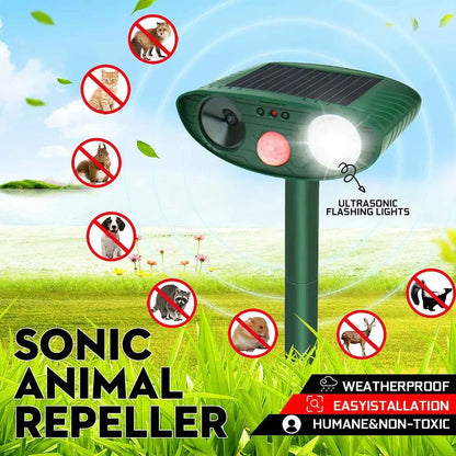 Motion Sensor Solar Ultrasonic Animal Deterrent, 2-Pack, Weather-Resistant for Garden and Lawn
