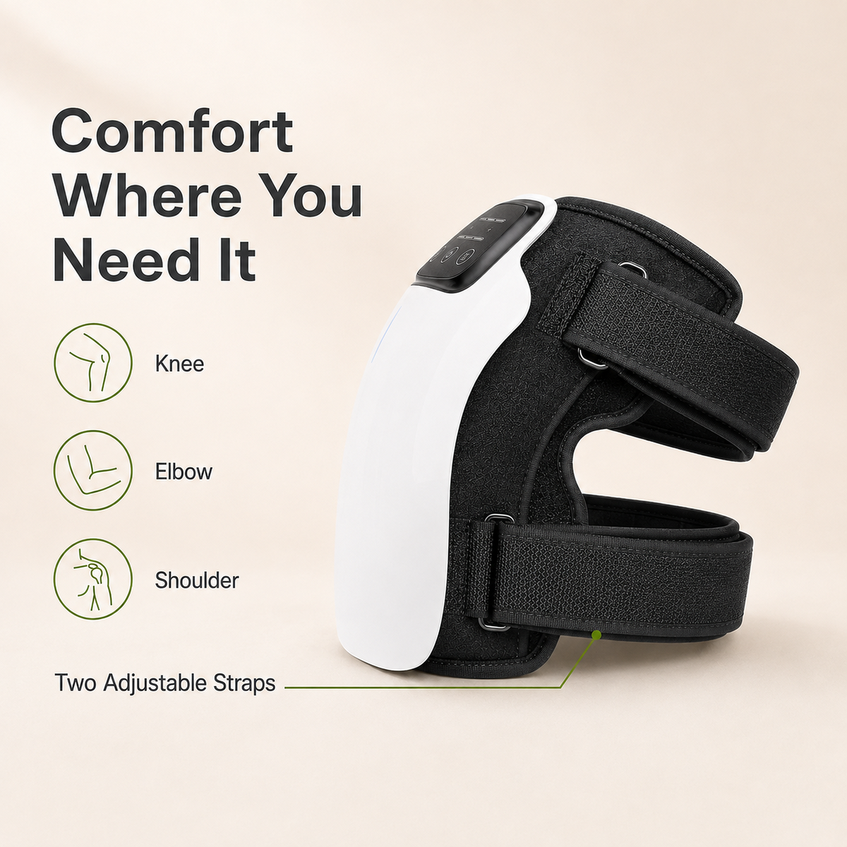 Heated Cordless Knee Massager with Vibration – 3 Heat Settings, 3 Massage Modes, 3000mAh Battery, Adjustable Wrap for Knee, Elbow, Shoulder