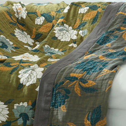 Printed Cotton Blanket with Olive Blossom Design