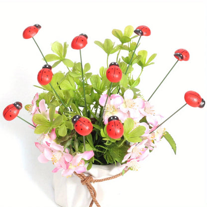 Wooden Ladybug Garden Ornament Set of 10 for Outdoor Spring Decor
