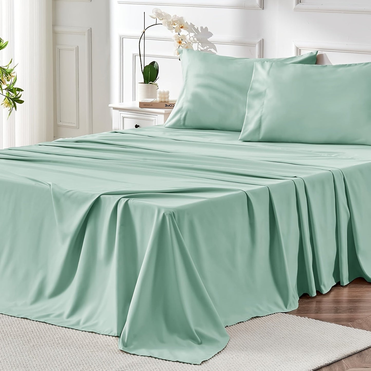 Queen Size Bed Sheet Set - 4 Pieces, Soft Cooling, 14" Deep Pocket, Fade & Shrink Resistant