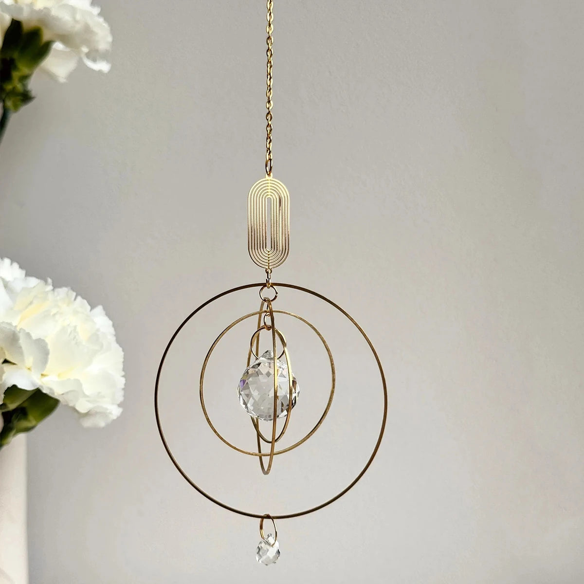 Rainbow Effect Crystal Sun Catcher with Metal Rings - 30 cm
