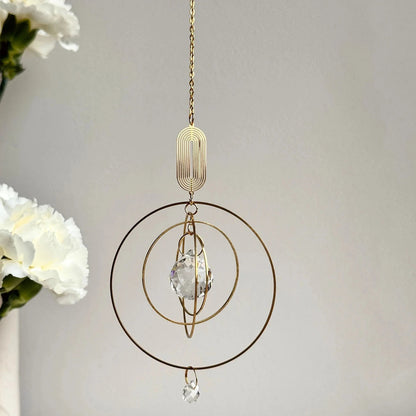 Rainbow Effect Crystal Sun Catcher with Metal Rings - 30 cm