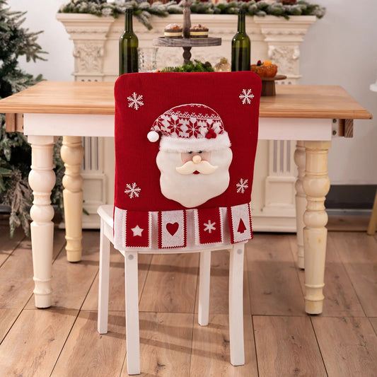 Christmas Chair Cover with Plush Santa Design – Festive Dining Room Decor
