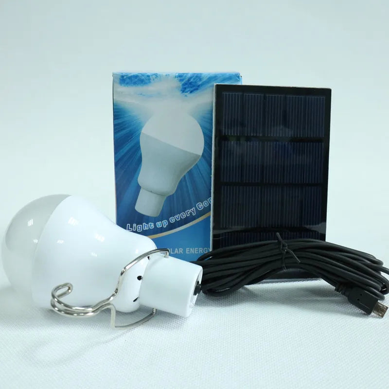 Rechargeable Solar Panel Camping Light | Portable Hook Lamp for Outdoor & Garden with Solar-LED Bulb