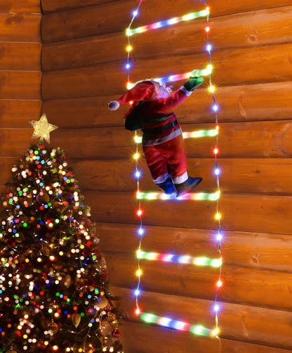 LED Christmas Decoration - Santa Climbing Ladder - 1.5m / 3m - 8 Light Effects - USB