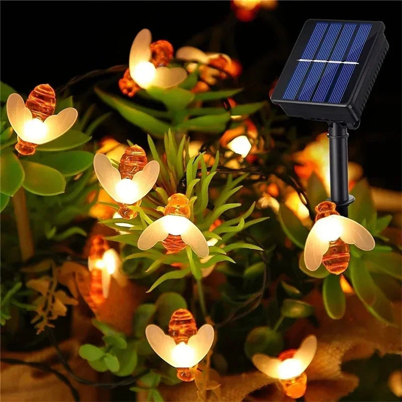 Solar String Lights with Bees | 8 Lighting Modes | Weatherproof & Energy Efficient | Warm White / Multicolor