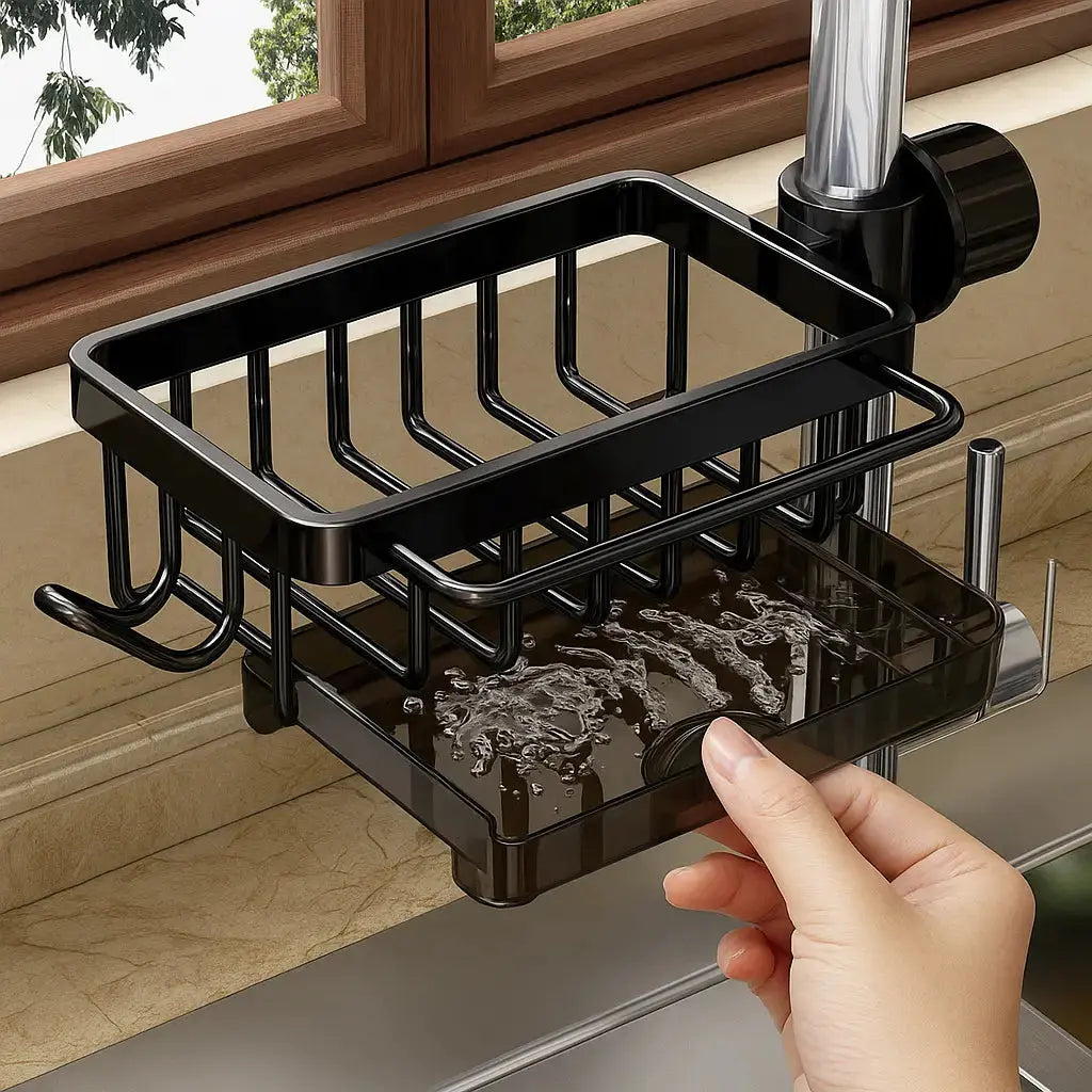 Smart Sink Organizer with Drain Tray | Sponge & Soap Holder