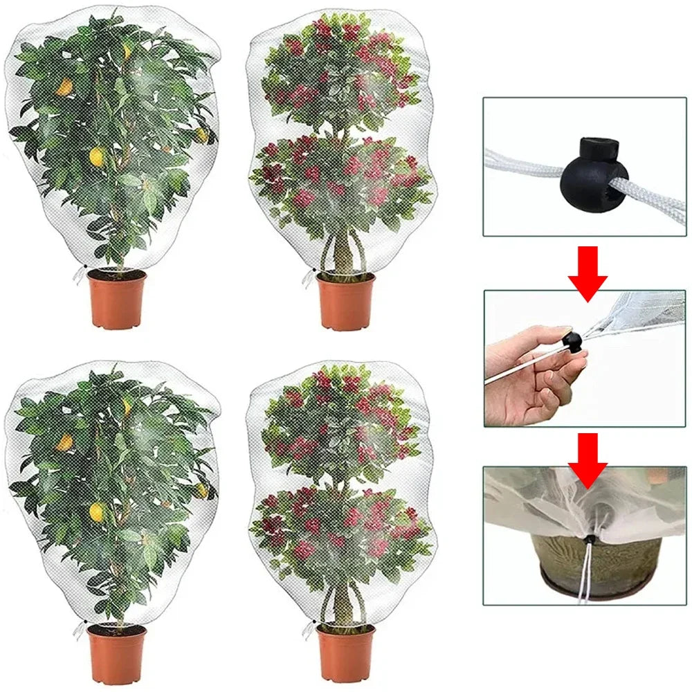 White Nylon Fruit Protection Net Bag with Drawstring Closure