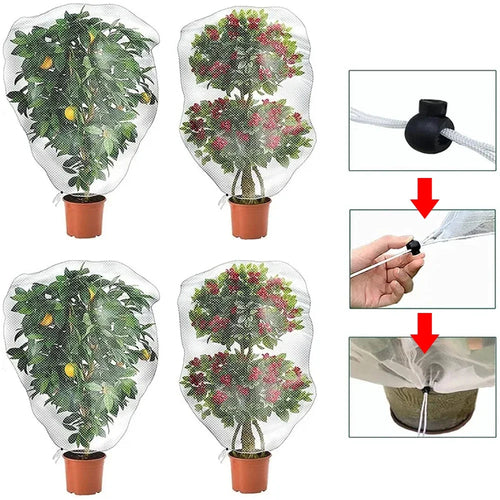 White Nylon Fruit Protection Net Bag with Drawstring Closure