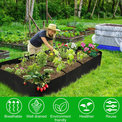 Raised Garden Bag with 8 Compartments | Black Felt Material | 180x90x30 cm