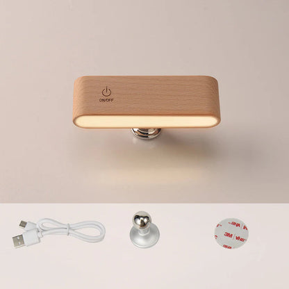 Elegant Wood Magnetic Desk Lamp with 360° Swivel & Rechargeable Power