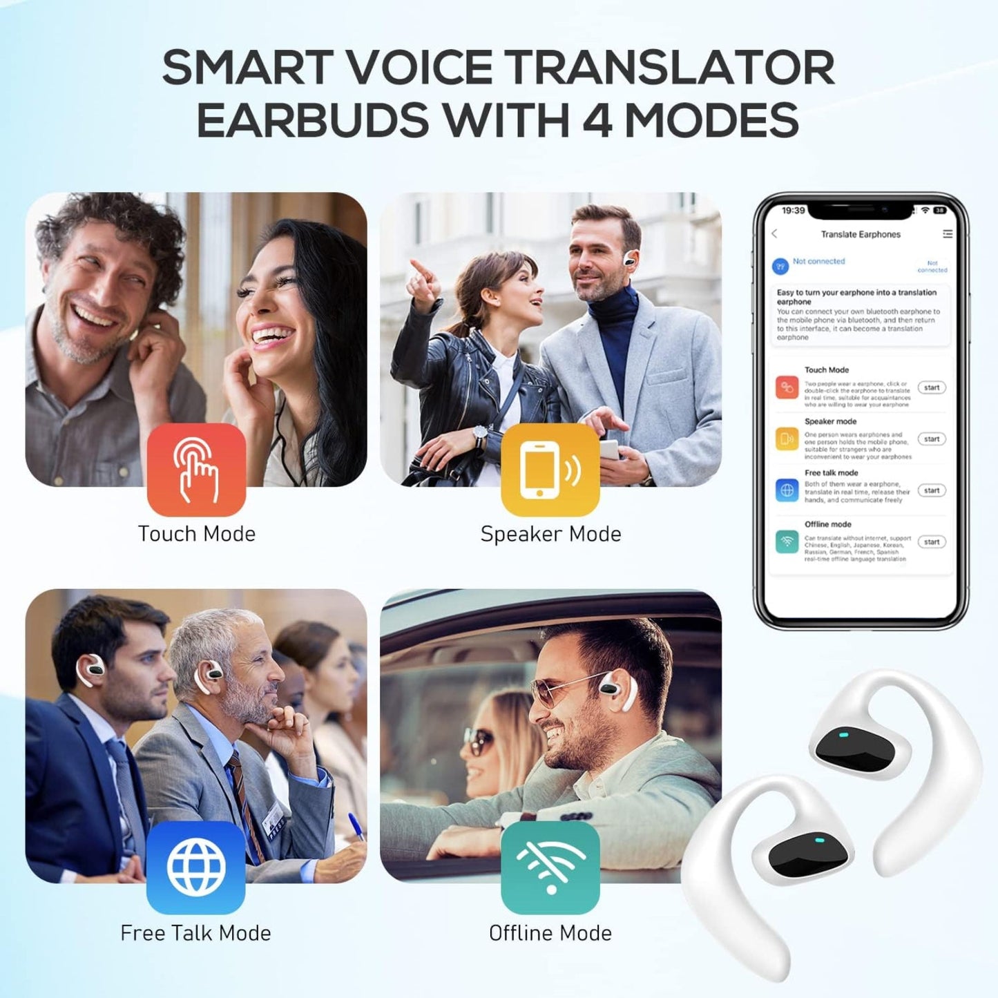 Real-Time Translator Earbuds with AI - Supports 144 Languages