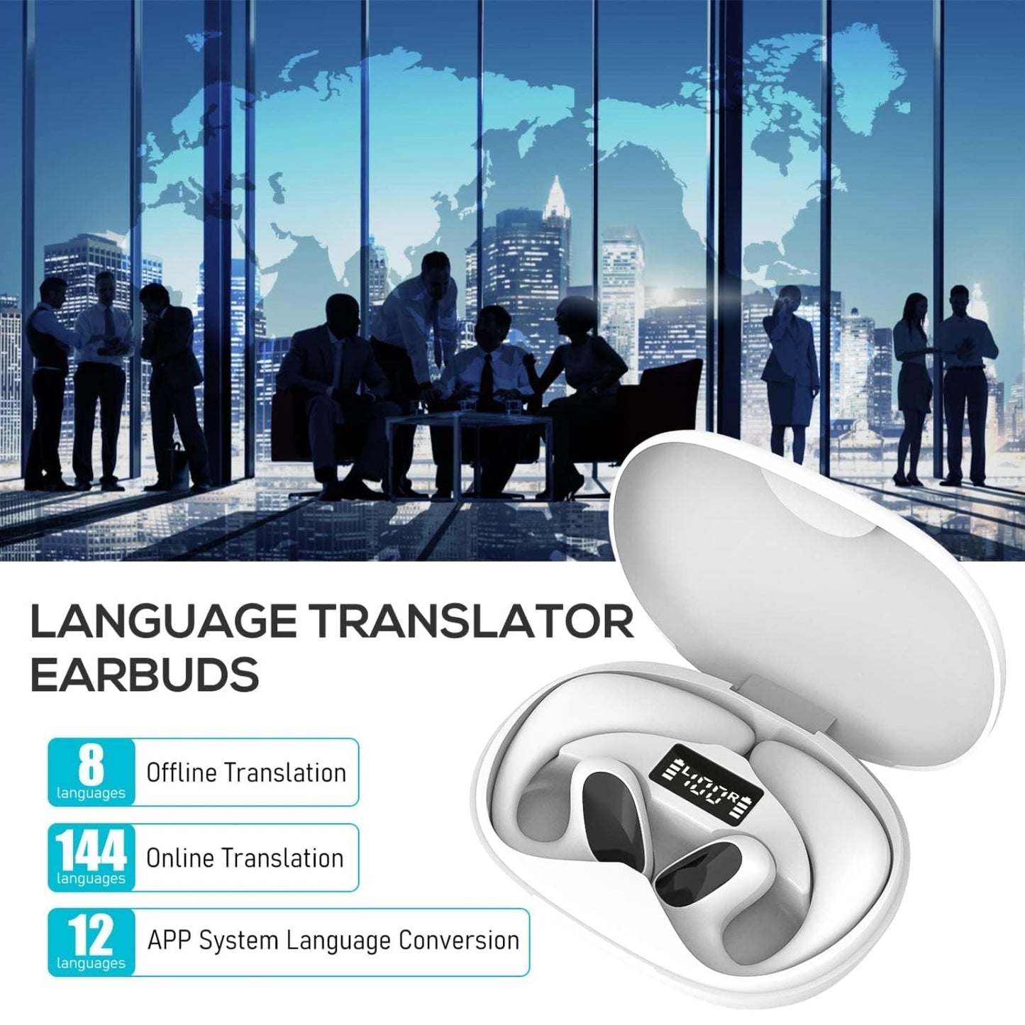 Real-Time Translator Earbuds with AI - Supports 144 Languages