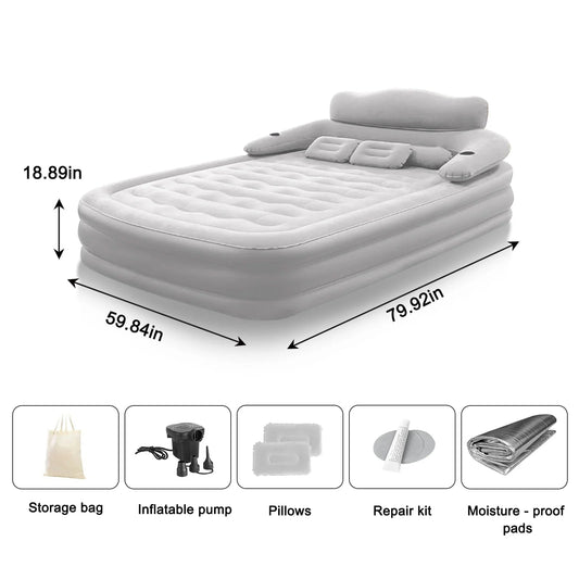 ComfortElevate Inflatable Bed with Electric Pump & Pillows for Two
