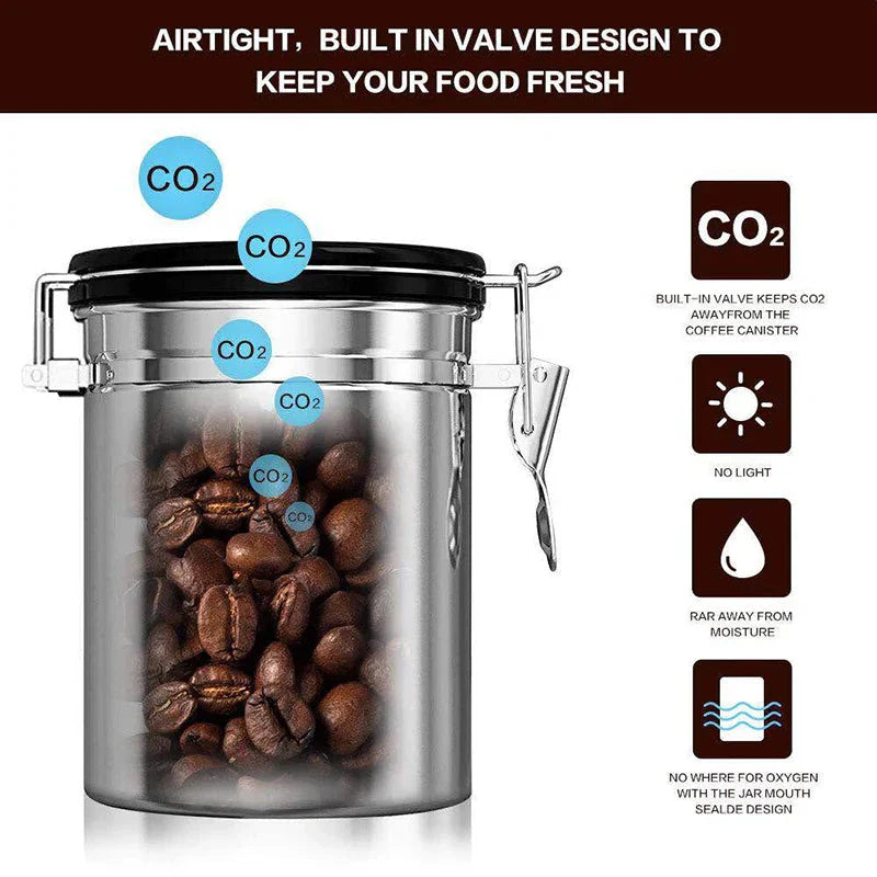 CO2 Valve Storage Canister with Scoop for Airtight Coffee Preservation