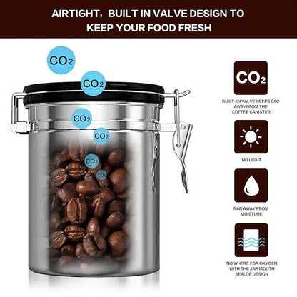 CO2 Valve Storage Canister with Scoop for Airtight Coffee Preservation