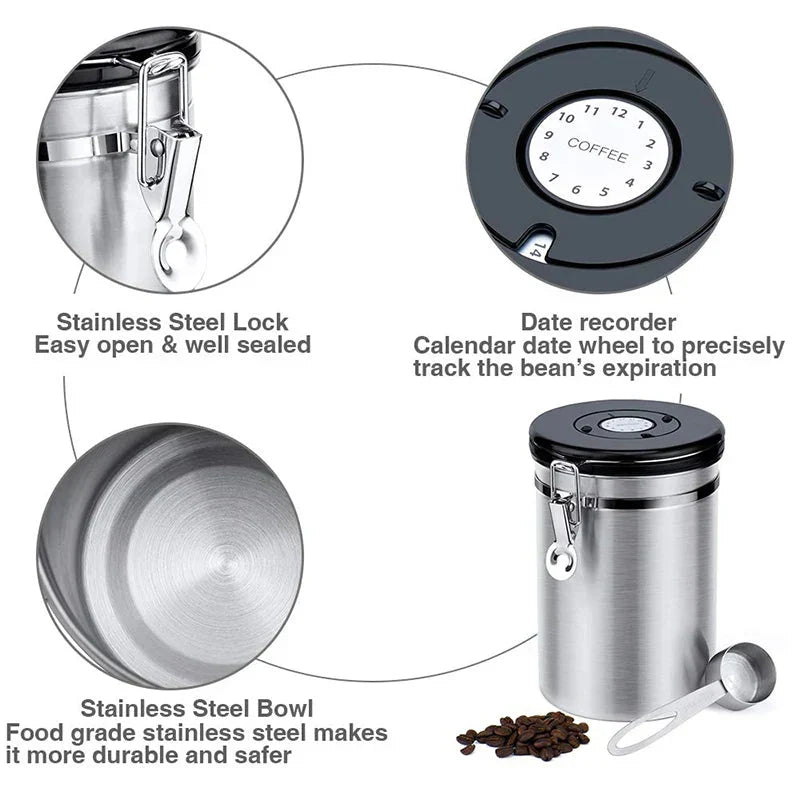 CO2 Valve Storage Canister with Scoop for Airtight Coffee Preservation