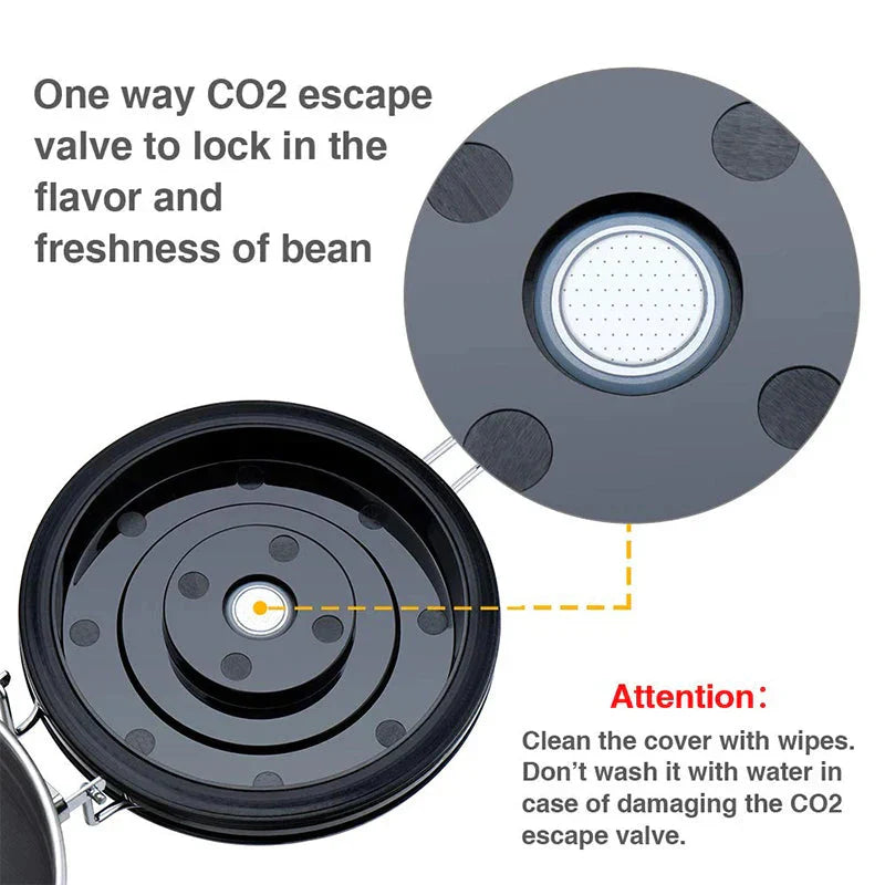 CO2 Valve Storage Canister with Scoop for Airtight Coffee Preservation