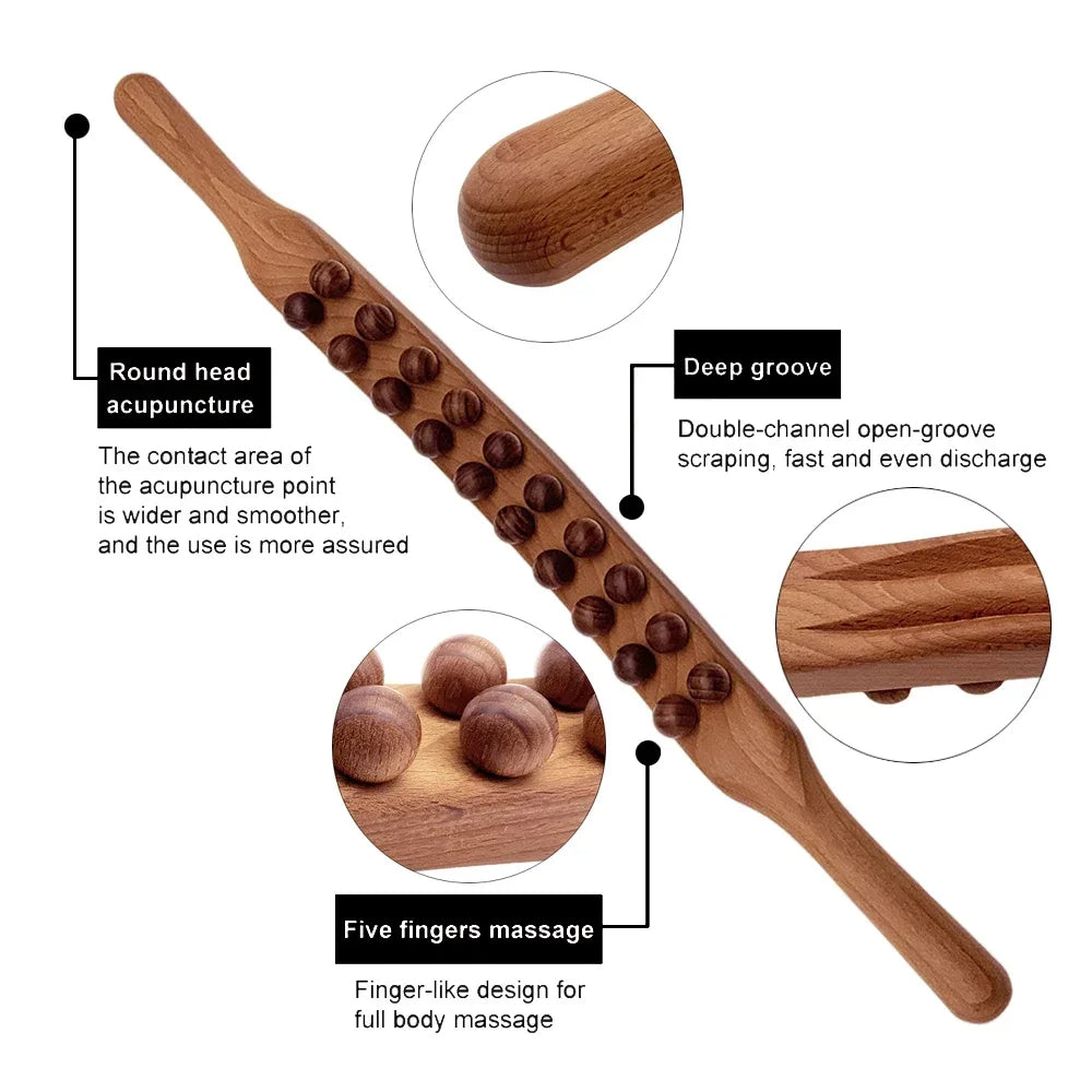 Natural Wood Gua Sha Massage Stick – 60 cm Tool for Deep Relaxation