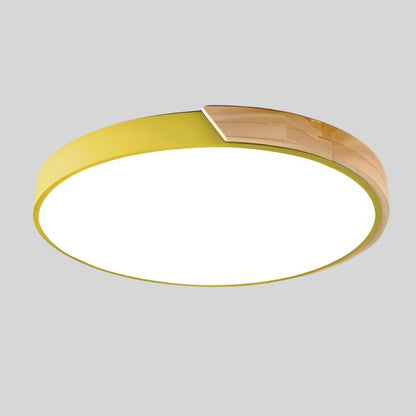 Nordic Style Circular LED Ceiling Light in Wooden Finish