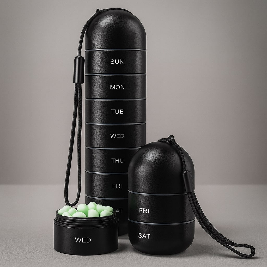 Aluminum Storage Case with 7 Compartments | Travel Organizer for Pills & Vitamins